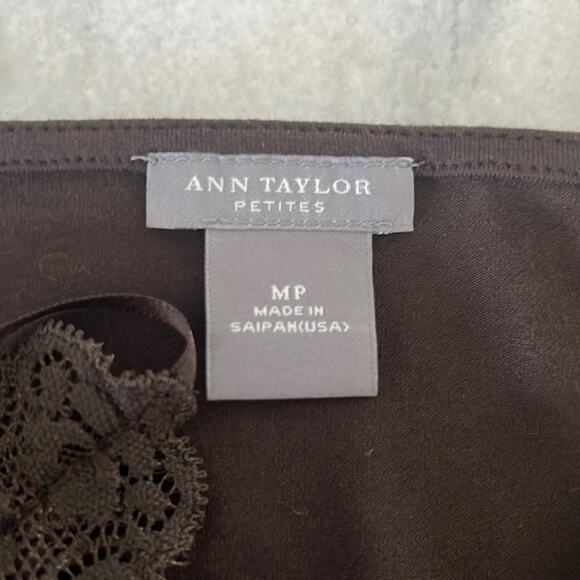Ann Taylor Petite Brown Silk/Knit Camisole Blouse Lace Spaghetti Straps Classic - Picture 7 of 8
